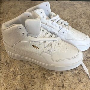 Puma Men's White High-Top Sneakers with Gold Logo